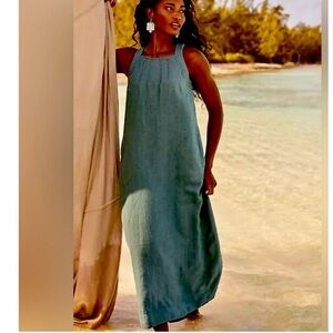 J.Jill | Pure Jill LINEN Pintucked Maxi Dress Steele Blue Melange | Size L